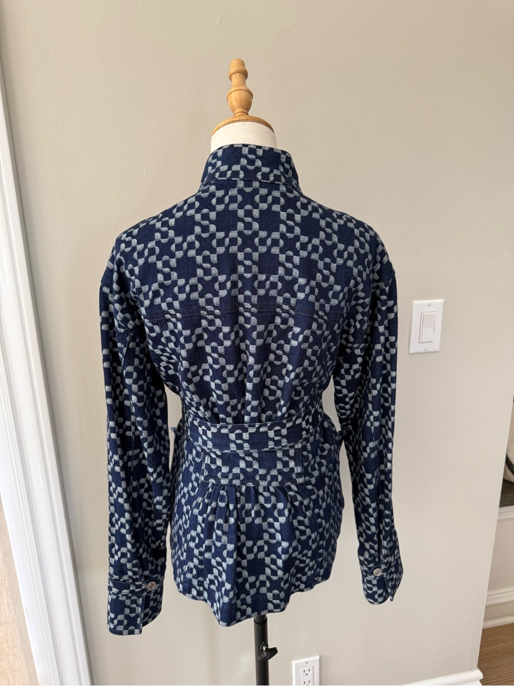 Jonathan Simkhai Navy Denim Geometric Belted Utility Jacket - Picture 3 of 3